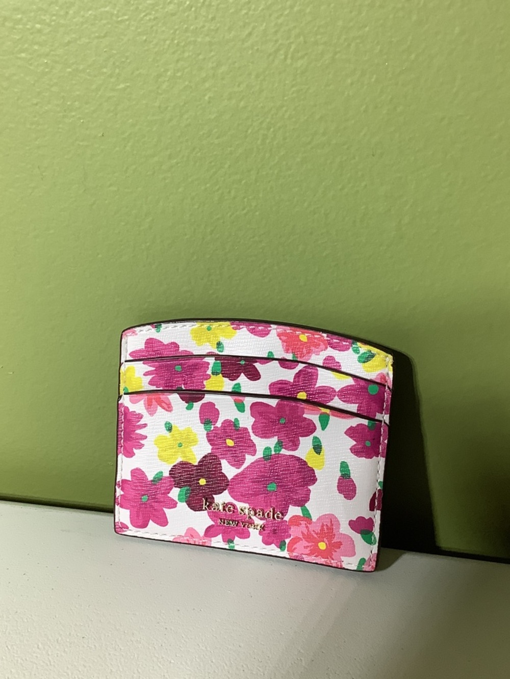 kate spade White Floral Card Holder with Pink and Yellow Flowers